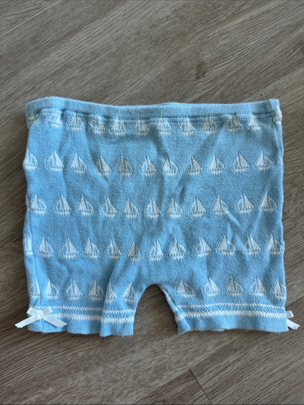 Light Blue Sailboat Knit Baby Shorts